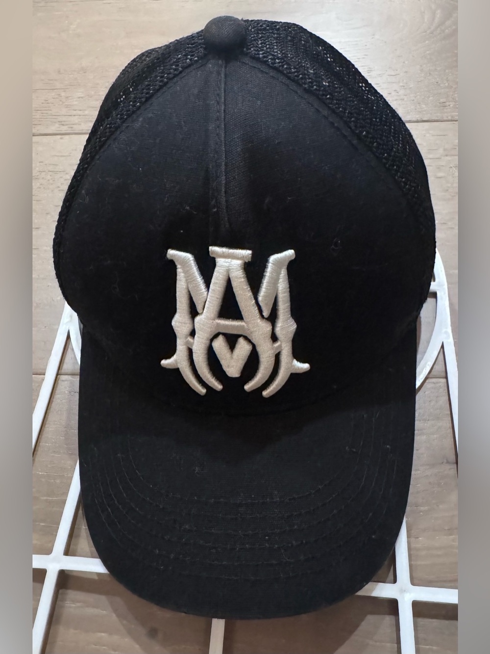 AMIRI Black Mesh Trucker Hat with White Embroidered Logo